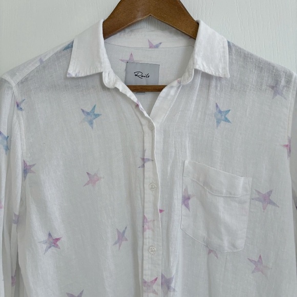 Rails Charli Button Front Shirt XS Tie Dye Stars White Multi - Picture 3 of 10